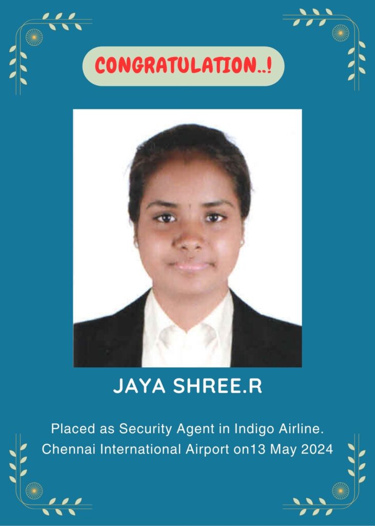 Placed as security agent indigo airline chennai international airport on 13 may 2024